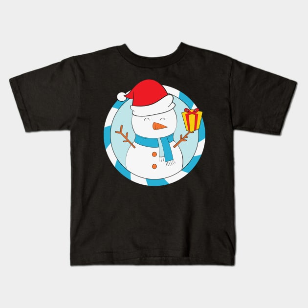Cute Snow Man Santa Hat Christmas Gift Kids T-Shirt by BadDesignCo